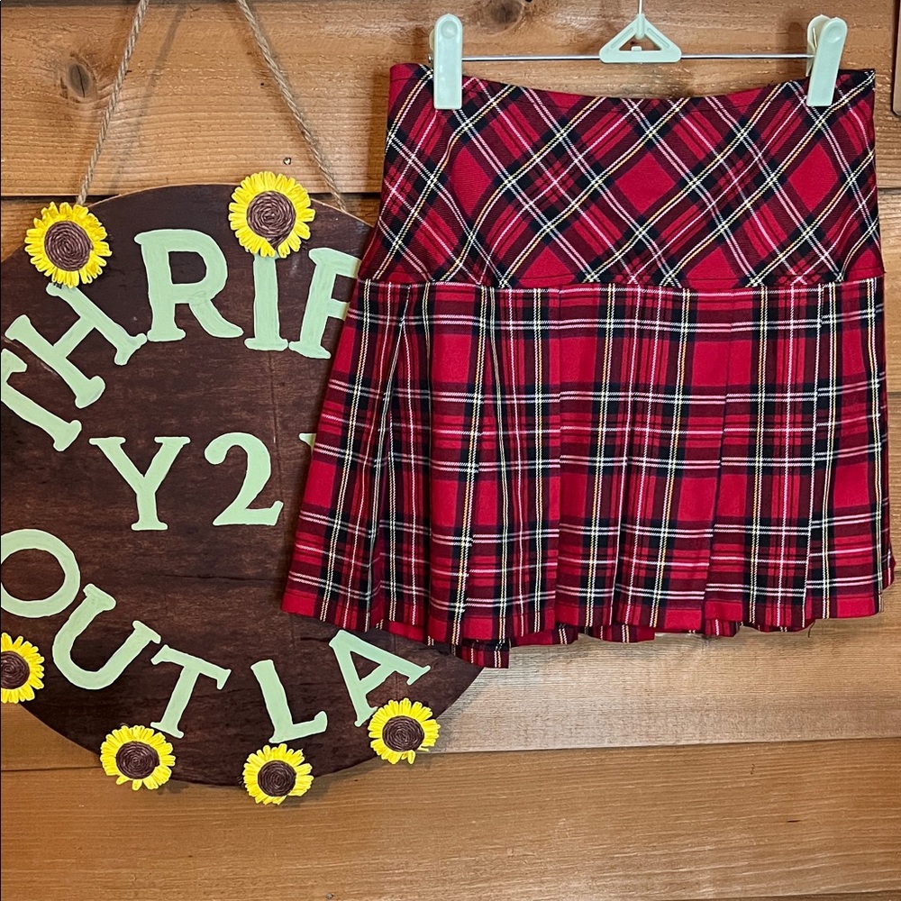 Royal Bones Y2K Punk Plaid Goth Cam Girl Pleated Mini Skirt Red XL School Girl